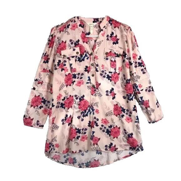 Matilda Jane Womens Blouse Top Medium 1/2 Button Lightweight Peach Floral - Picture 4 of 9